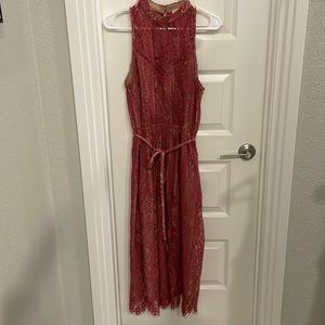 Lace dress. High neck. Fully lined. Size M. Worn twice. Dark mauve.